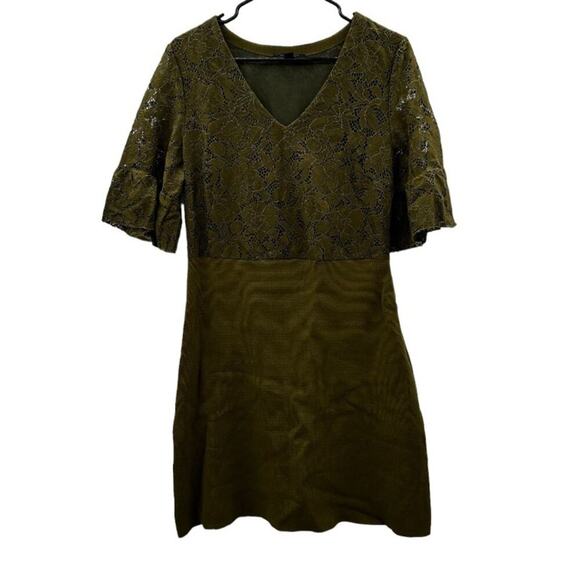 Ann Taylor‎ Lace Short Sleeve V Neck Retro Ruffle Knee Length Dress Size M - Picture 1 of 9